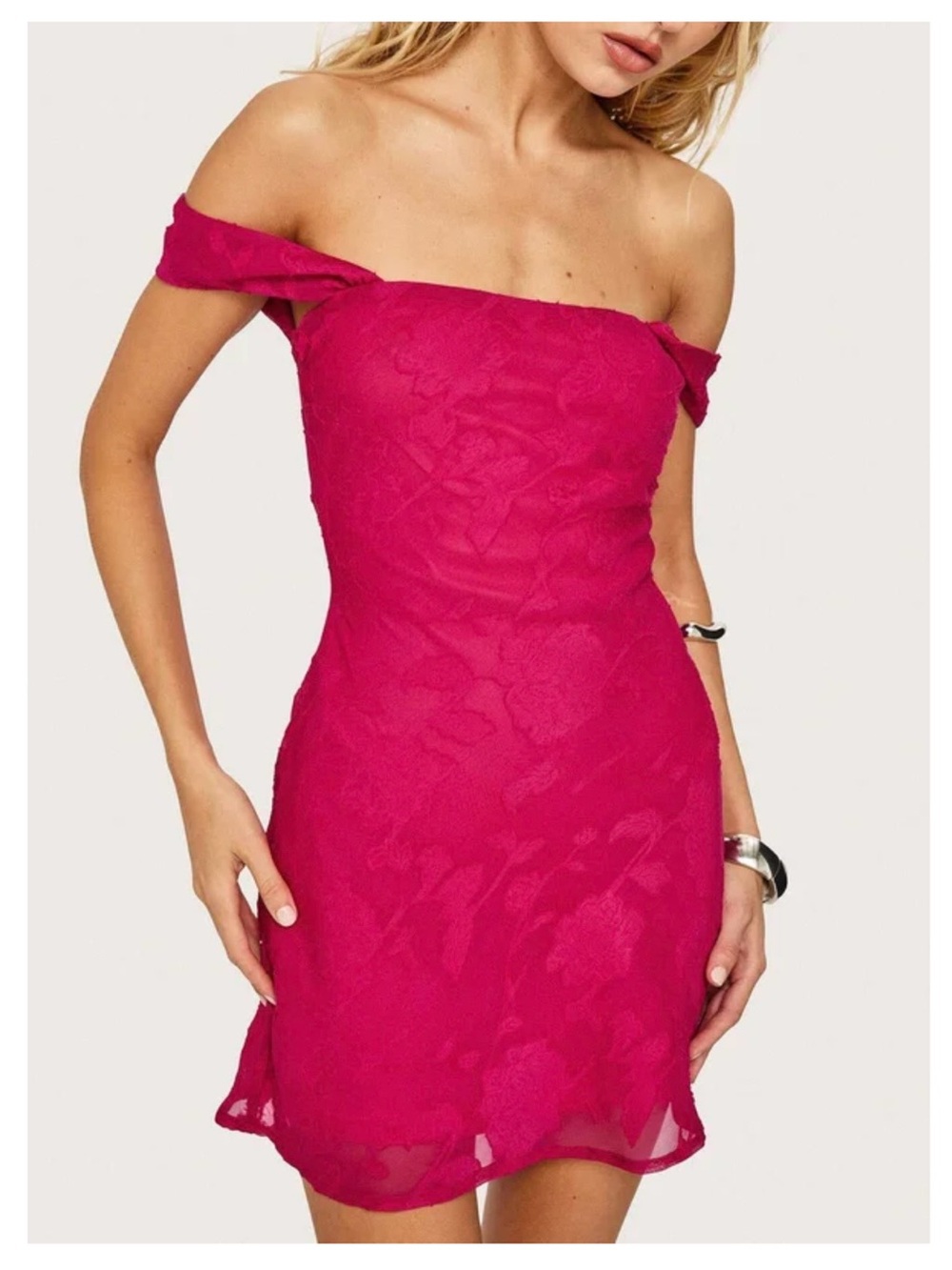 Princess Polly Bold Ambition Mini Dress US 10 Hot Pink Floral Off Shoulder NWT
